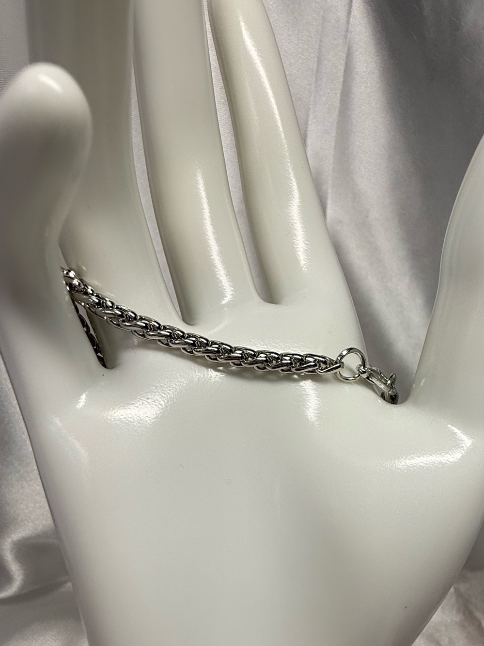 Silver Tone Dragon Bone Wheat Braided Chain Bracelet Lobster Clasp Chic